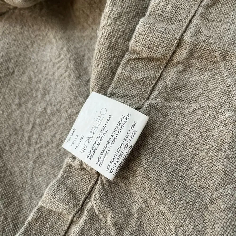 Crate & Barrel Round Linen Neutral Beckett Tablecloth 90